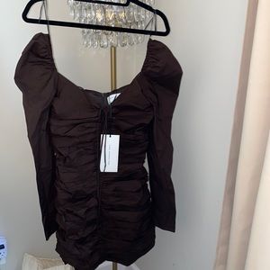 ruched brown long sleeve mini dress NWT XS